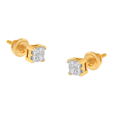 10KT Gold Princess Diamond Stud Earring (1/4 cttw, J-K Color, I1-I2 Clarity)