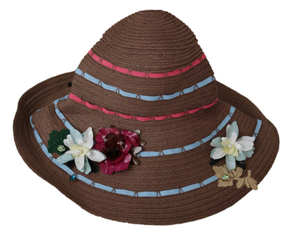 Dolce & Gabbana Elegant Floppy Straw Hat with Floral Accents