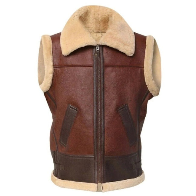 Jackson Men's Lambskin Leather Vest Faux Fur Lined Waistcoat Brown