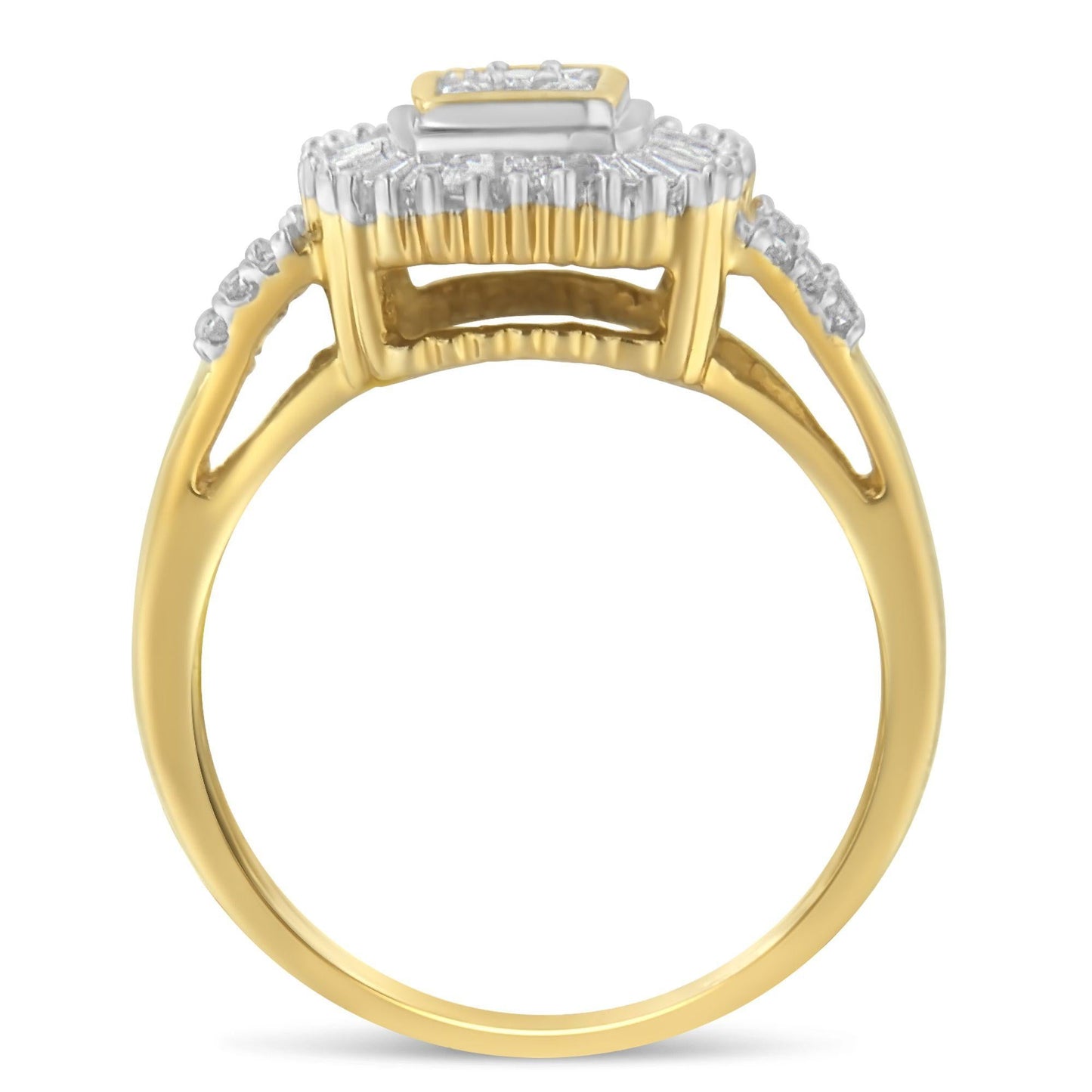 10K Yellow Gold Round and Baguette Cut Diamond Ballerina Ring (1/2 cttw, I-J Color, SI2-I1 Clarity)