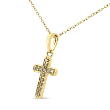 10K Yellow Gold Flashed .925 Sterling Silver 1/4 Cttw Champagne Diamond Cross Pendant Necklace (K-L Color, I1-I2 Clarity) - 18"