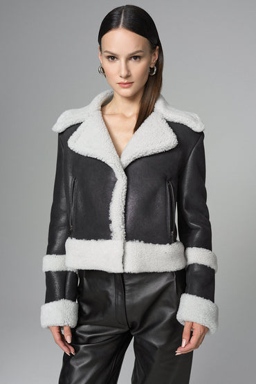 2in1 Black Shearling Fur Overcoat