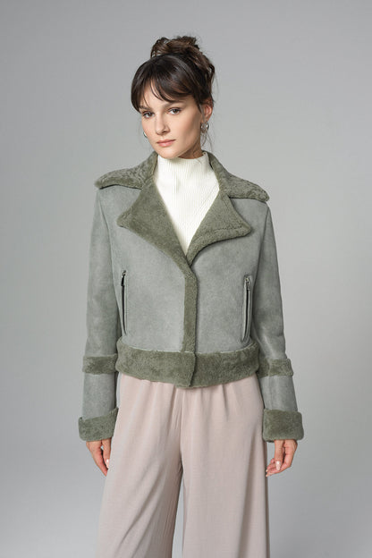 2in1 Mint Shearling Fur Overcoat