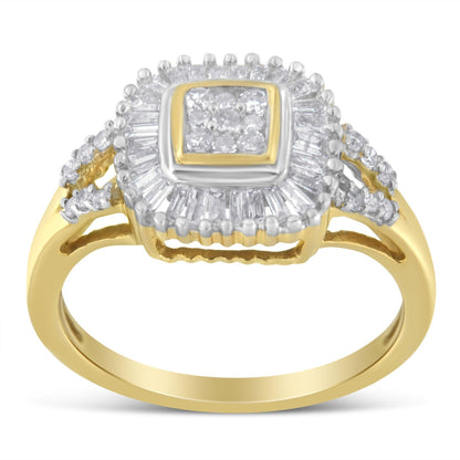 10K Yellow Gold Round and Baguette Cut Diamond Ballerina Ring (1/2 cttw, I-J Color, SI2-I1 Clarity)