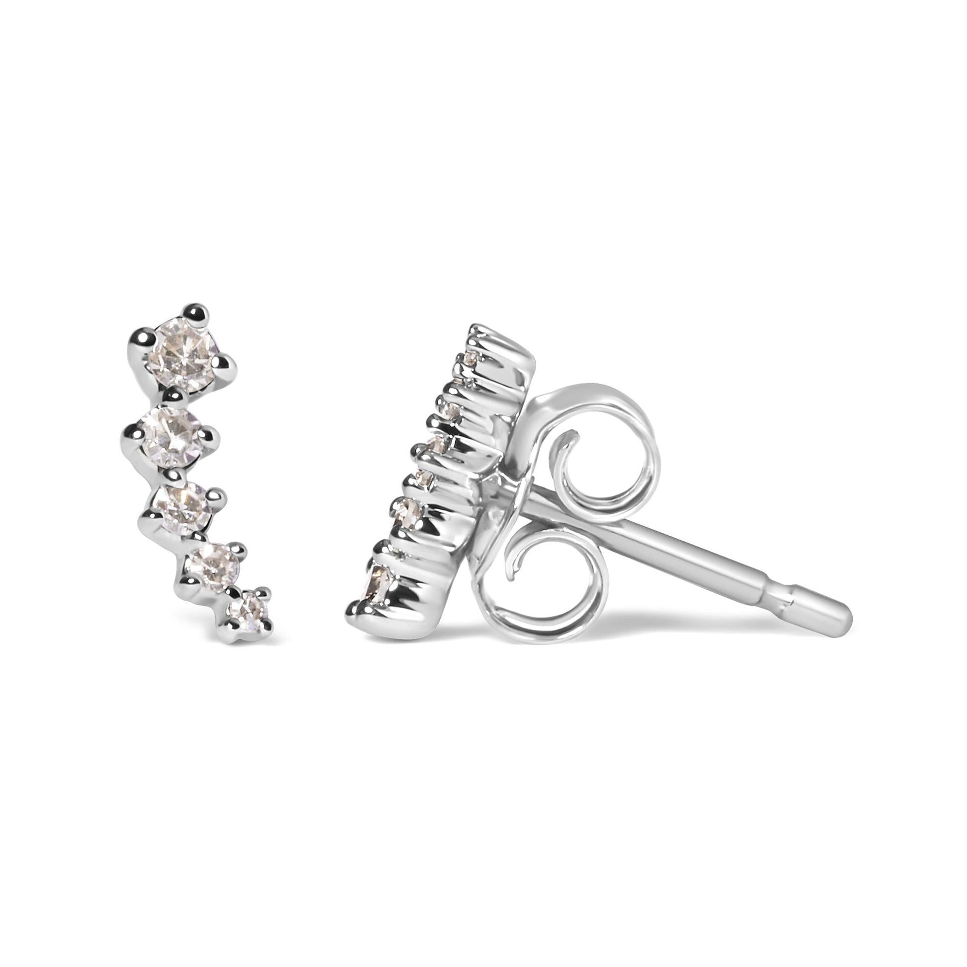 10K White Gold 1/10 Cttw Diamond Journey Style Climber Stud Earrings (H-I Color, I1-I2 Clarity)