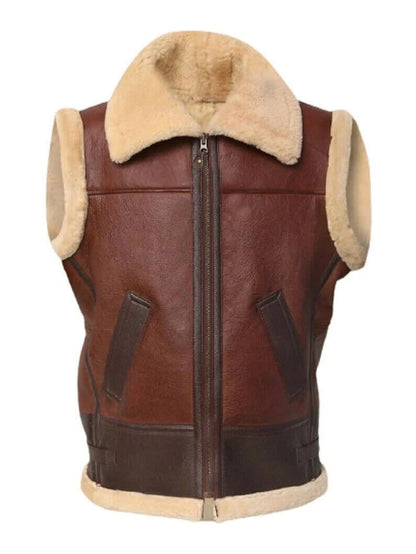 Jackson Men's Lambskin Leather Vest Faux Fur Lined Waistcoat Brown