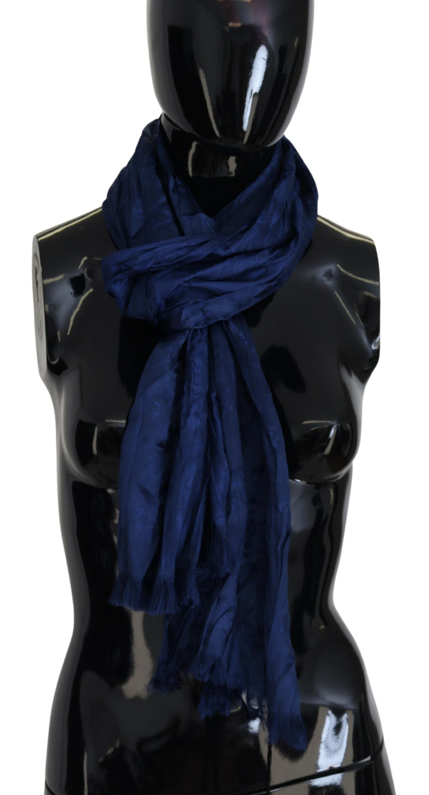 Costume National Elegant Silk Fringe Scarf in Chic Blue