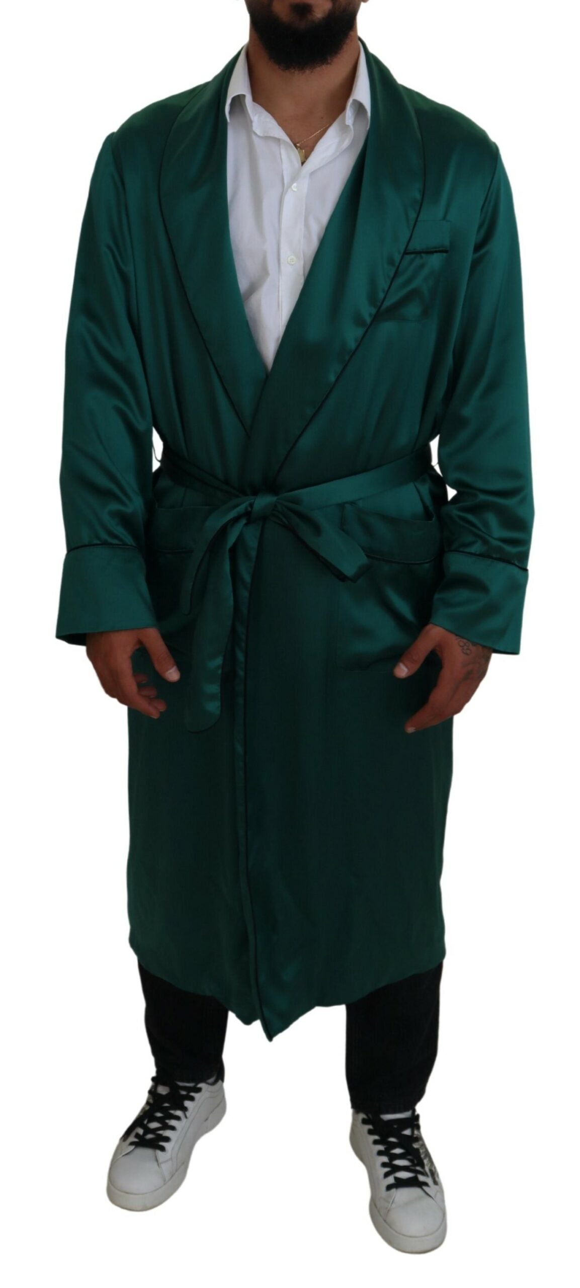 Dolce & Gabbana Elegant Silk Robe in Lush Green