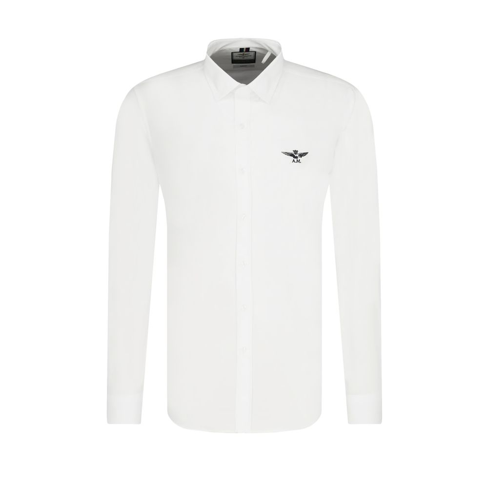 Aeronautica Militare Slim Fit White Cotton Shirt with Eagle Logo