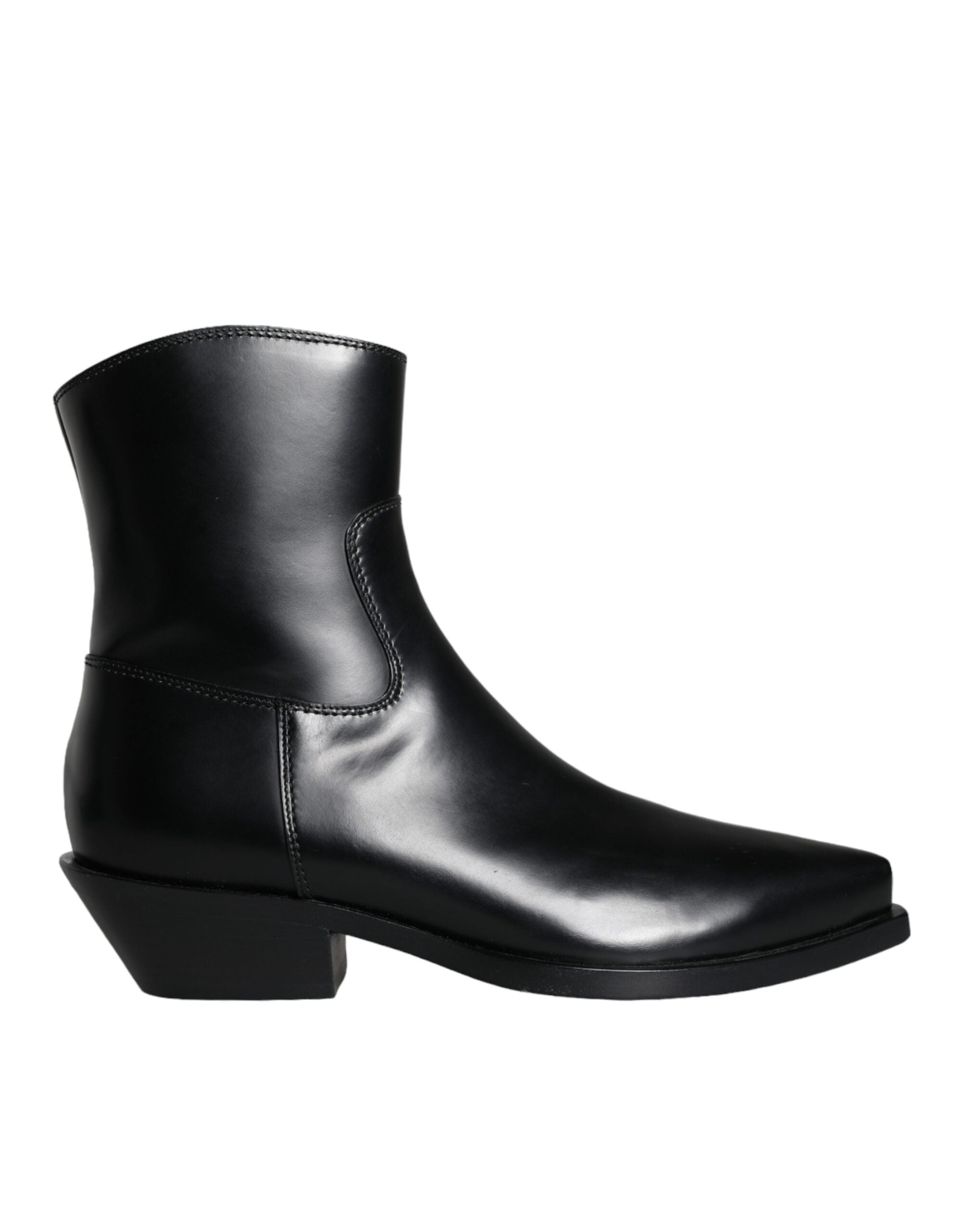 Dolce & Gabbana Black Leather Ankle Boots Booties Shoes