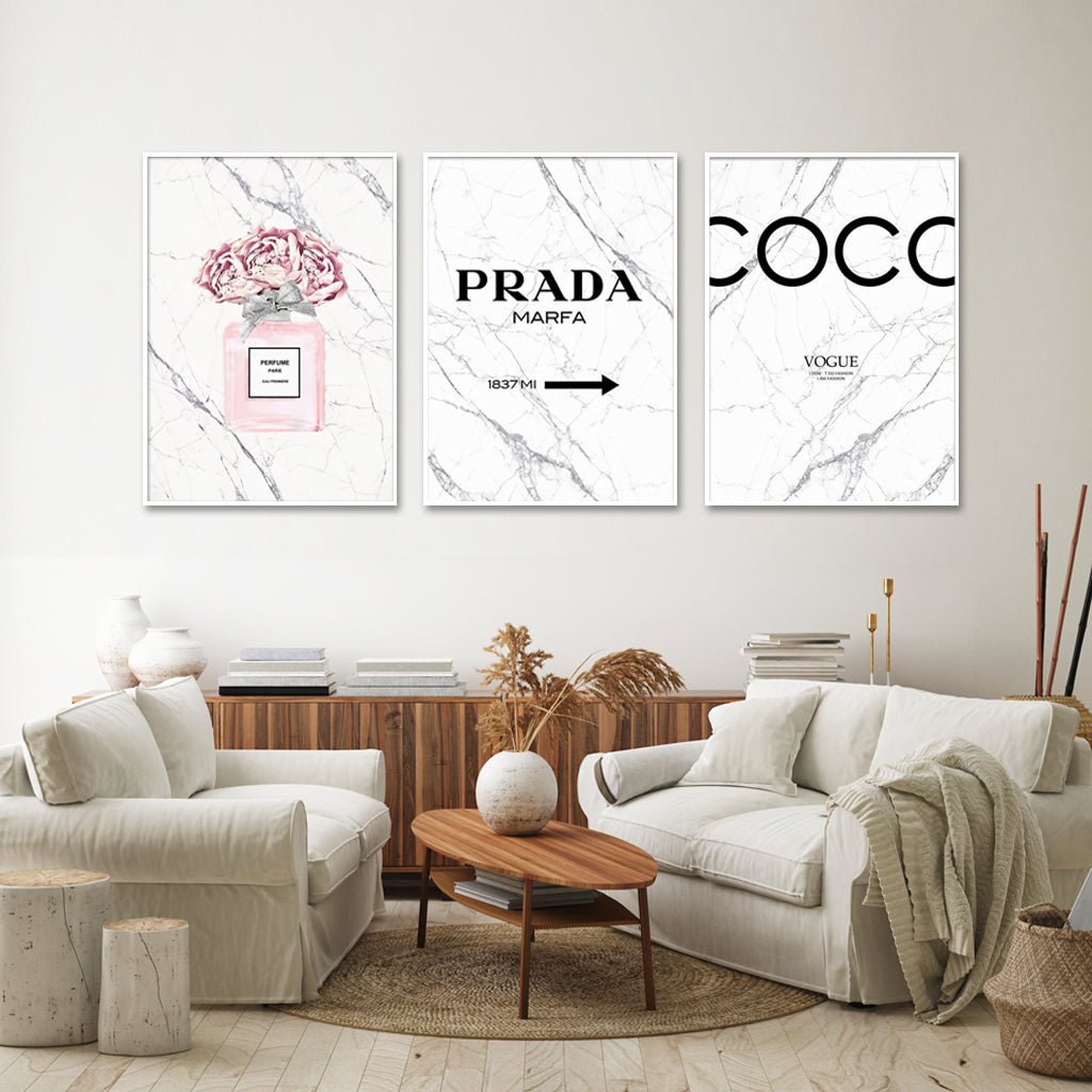 50cmx70cm Fashion Perfume 3 Sets White Frame Canvas Wall Art