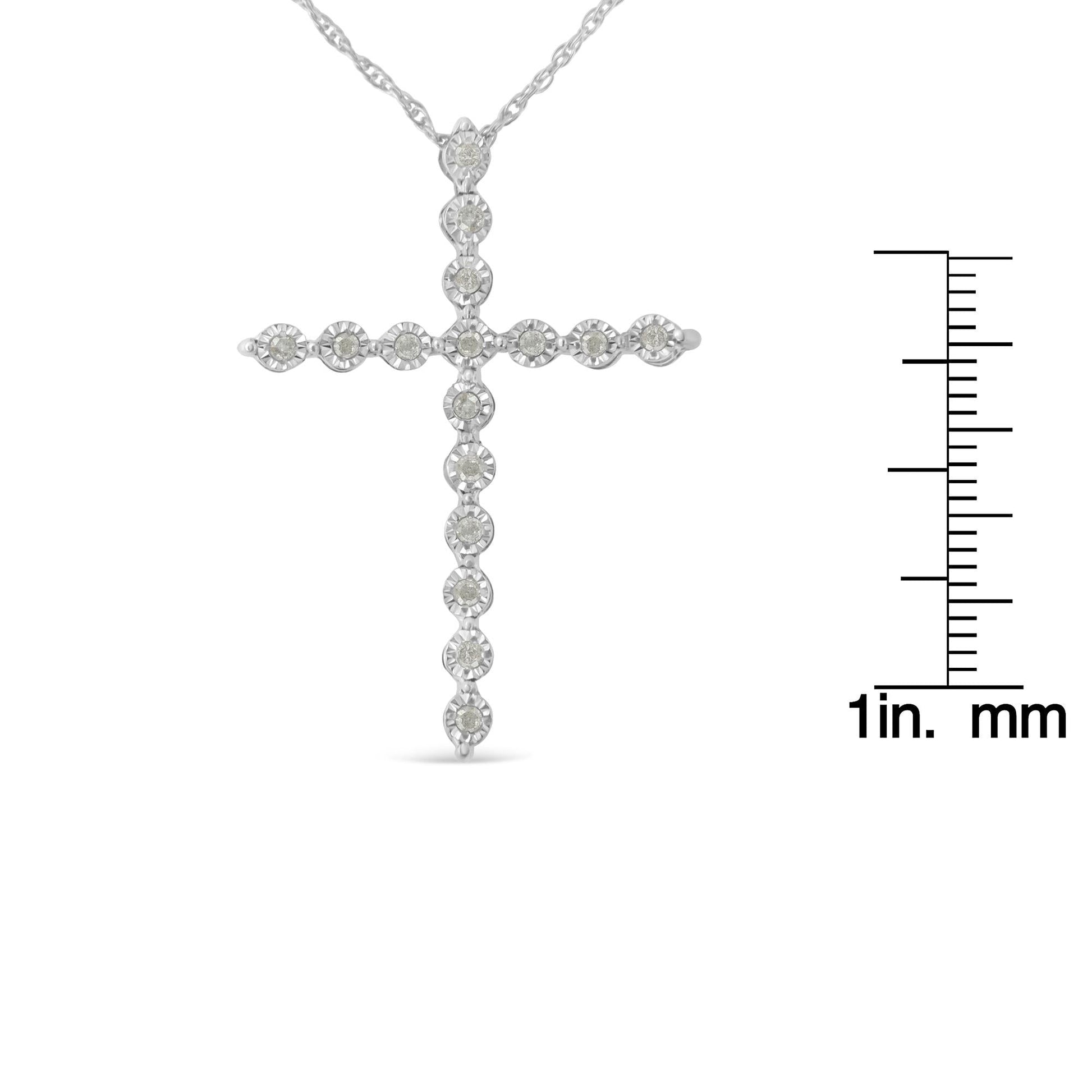 .925 Sterling Silver 1/6 Cttw Brilliant-Cut Diamond Miracle-Set Shared Prong Cross 18" Pendant Necklace (I-J Color, I2-I3 Clarity)