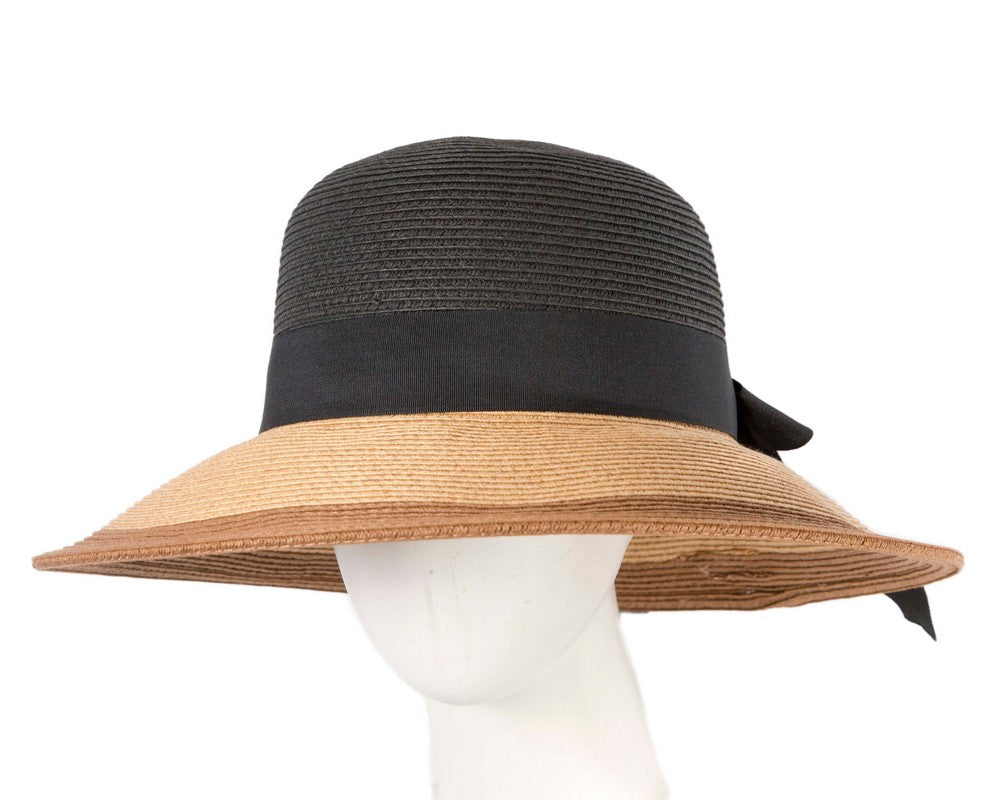 Black Tan Wide Brim Summer Hat