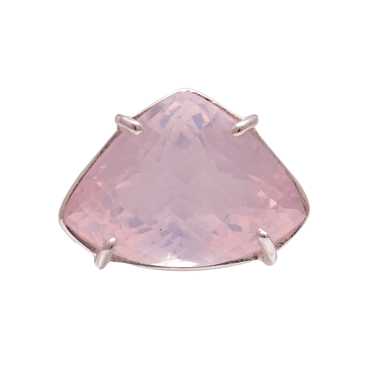 18 - 20 Ct Triangle Cut Rose Quartz Stone Adjustable Cocktail Ring in US Size 7 in Silver Setting