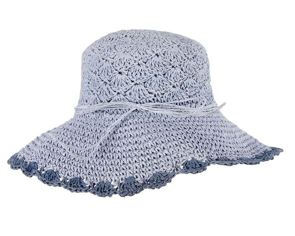 Blue soft wide brim ladies summer casual beach hat