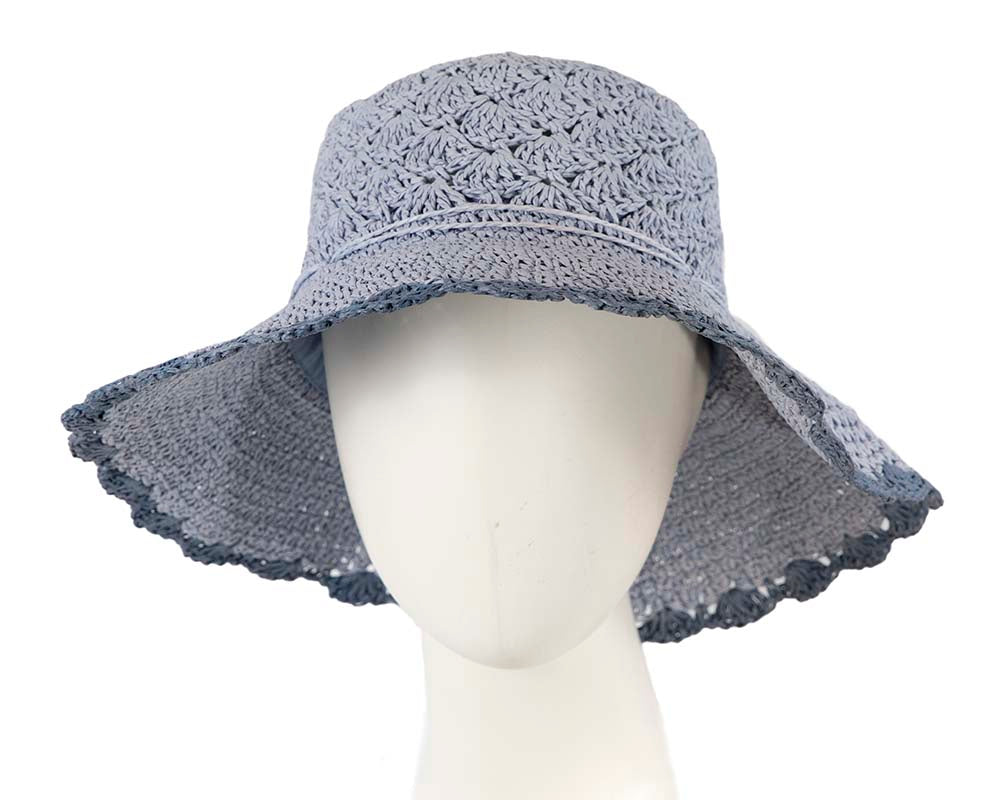 Blue soft wide brim ladies summer casual beach hat