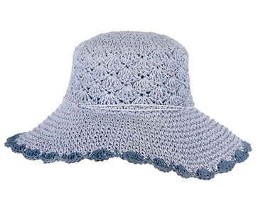 Blue soft wide brim ladies summer casual beach hat