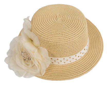 Straw hat with silk flower