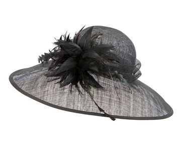 Large black racing hat by Cupids Millinery Melbourne