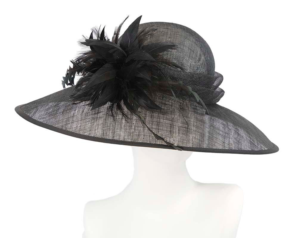 Large black racing hat by Cupids Millinery Melbourne