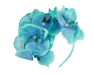 Bespoke aqua orchid flower headband by Fillies Collection