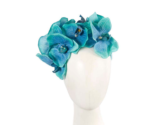 Bespoke aqua orchid flower headband by Fillies Collection