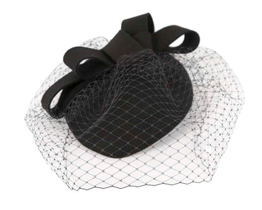 Black pillbox hat with face veil J408