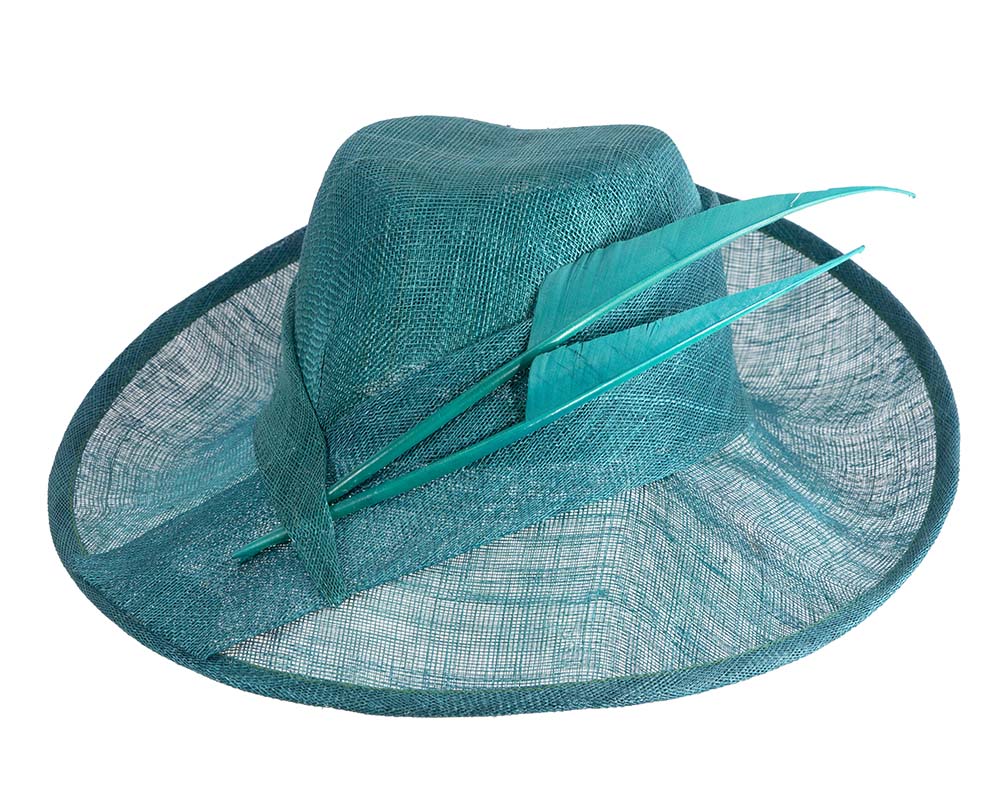 Elegant teal green hat with feathers