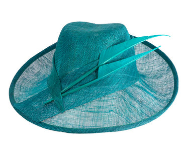 Elegant teal green hat with feathers