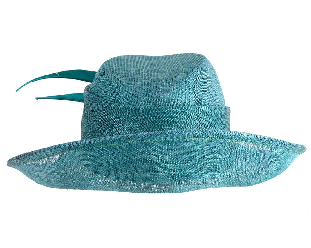 Elegant teal green hat with feathers