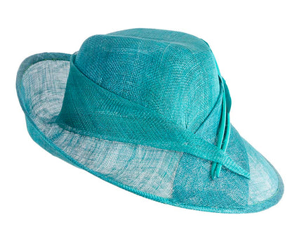 Elegant teal green hat with feathers