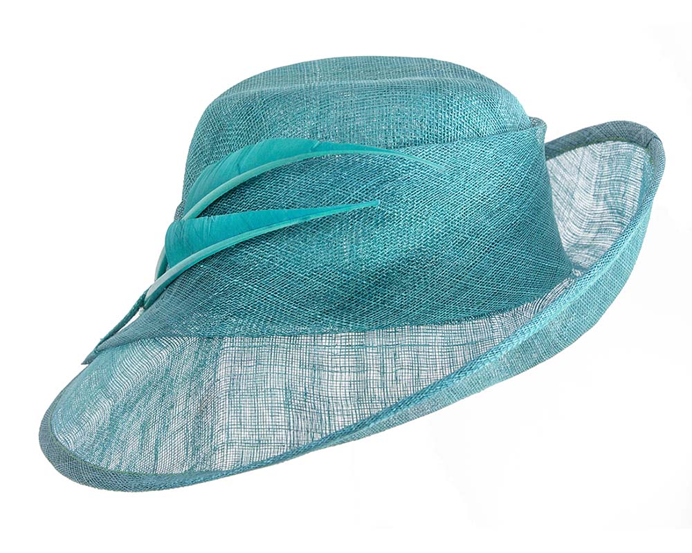 Elegant teal green hat with feathers