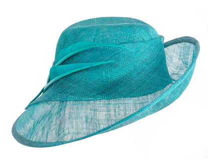 Elegant teal green hat with feathers