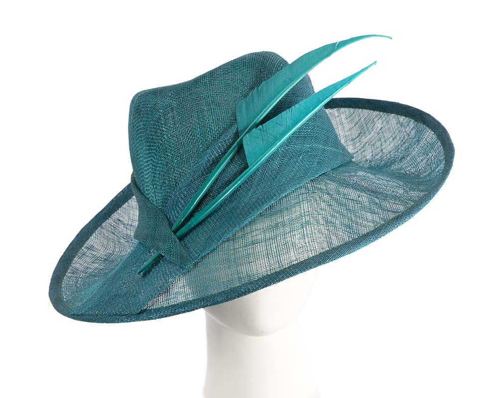 Elegant teal green hat with feathers