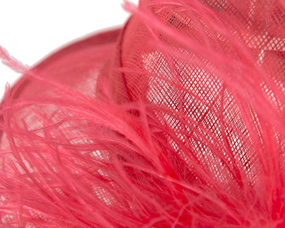 Coral fedora hat with feathers