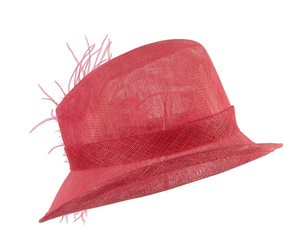 Coral fedora hat with feathers