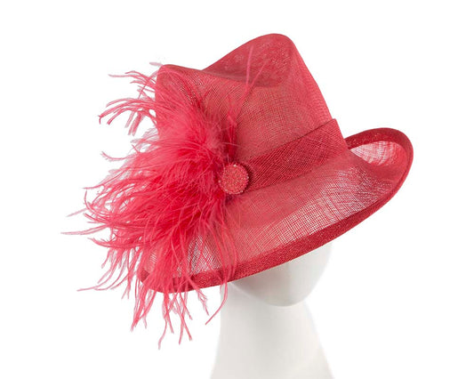 Coral fedora hat with feathers