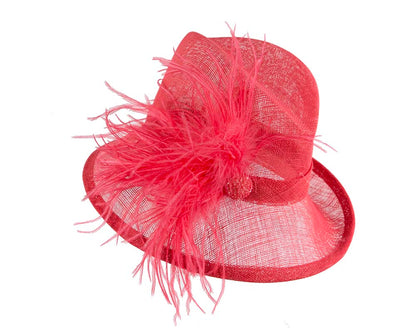 Coral fedora hat with feathers