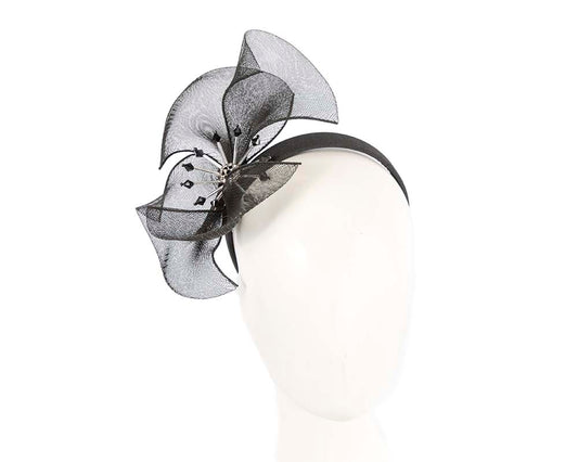 Bespoke black flower headband by Cupids Millinery