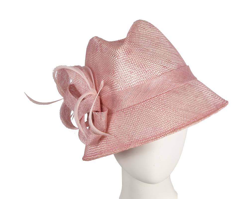 Pink straw fedora hat by Cupids Millinery