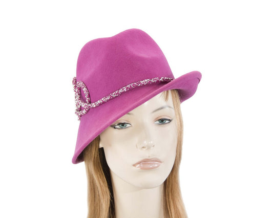 Designers fuchsia felt ladies fedora hat