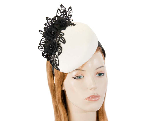 Cream & black winter pillbox with lace