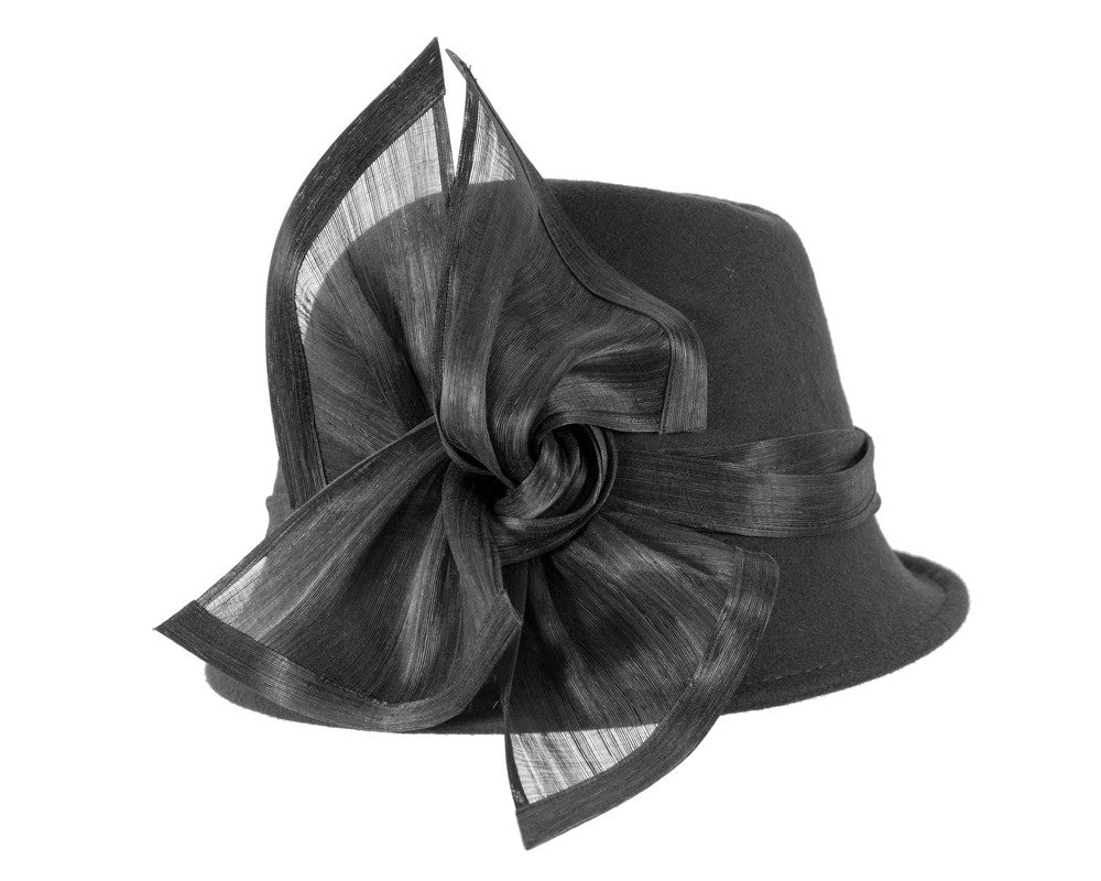 Black ladies winter fashion felt fedora hat by Fillies Collection F660