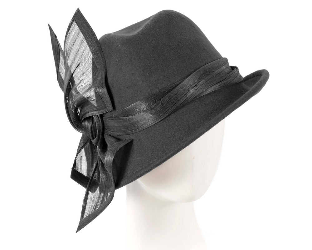 Black ladies winter fashion felt fedora hat by Fillies Collection F660