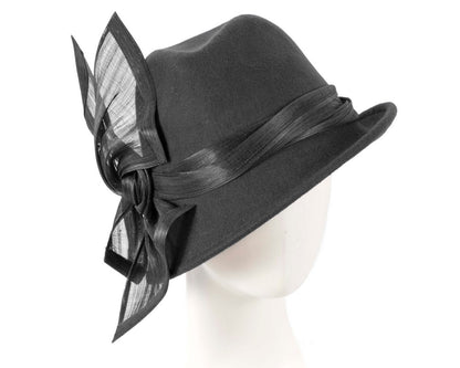 Black ladies winter fashion felt fedora hat by Fillies Collection F660