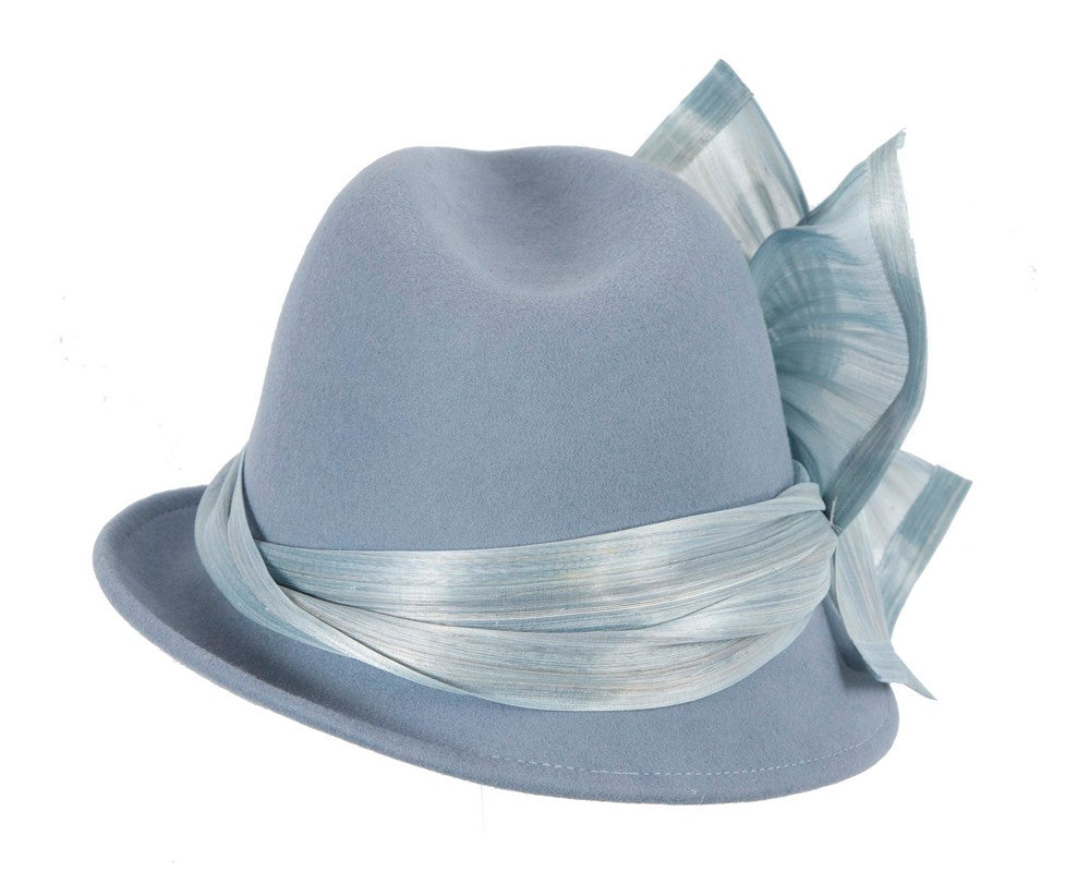 Light blue ladies winter fashion felt fedora hat by Fillies Collection F660