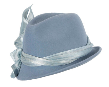 Light blue ladies winter fashion felt fedora hat by Fillies Collection F660