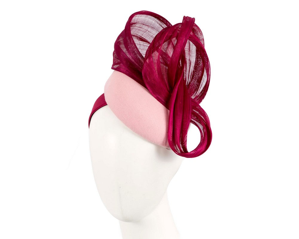 Bespoke pink burgundy pillbox with bow by Fillies Collection