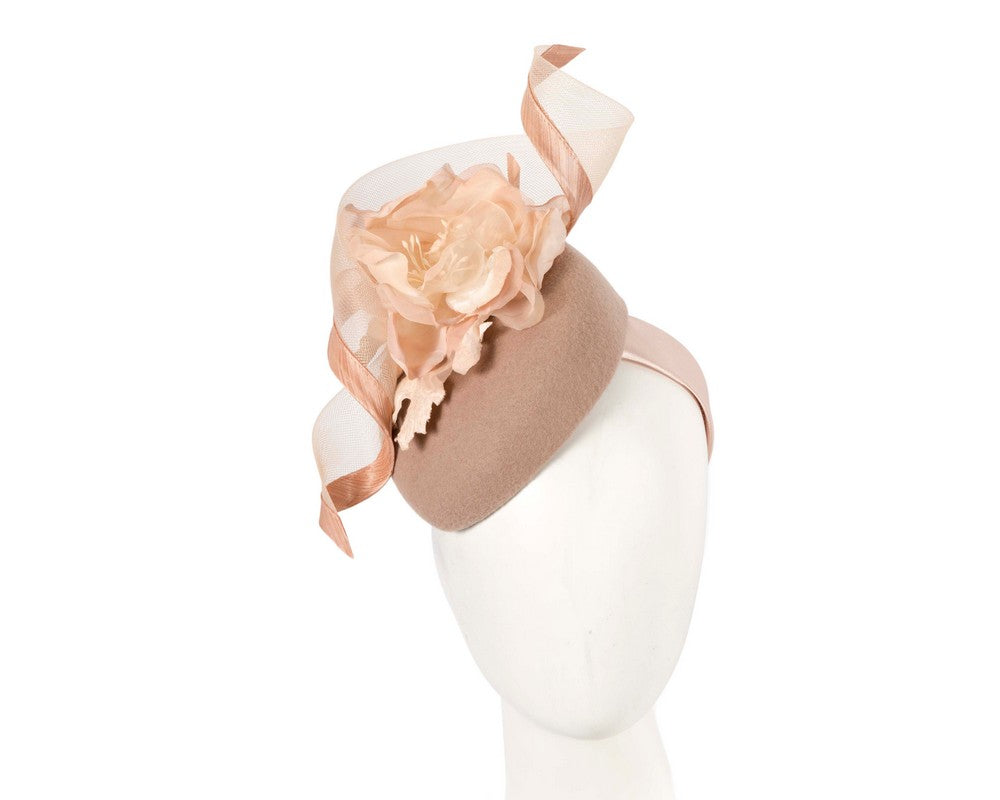 Beige winter pillbox fascinator with flower