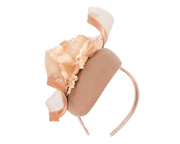 Beige winter pillbox fascinator with flower